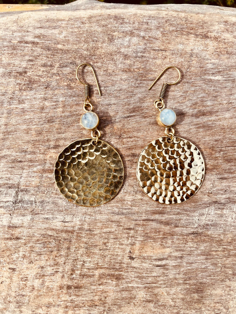 Moonstone Drop Modern earrings Brass Ethnic, rustic, yoga, hippie, gypsy, pretty, psy, bohemian, festival
