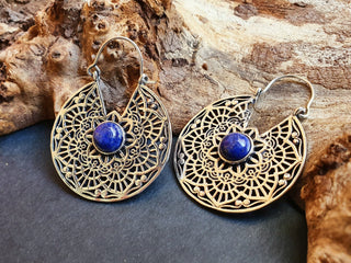 Silver Ethnic Lapis Lazuli Earrings Ethnic, Blue Stone , rustic, yoga, hippie, gypsy, pretty, psy, boho, bohemian, festival