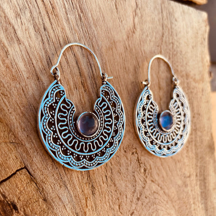 Amethyst & Silver Hoop Earrings Ethnic, rustic, yoga, hippie, gypsy, pretty, psy, boho, bohemian, festival