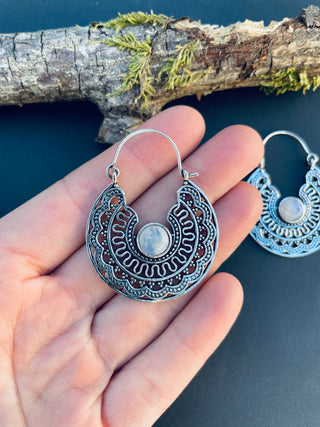 Silver Ethnic Moonstone Earrings Ethnic, rustic, yoga, hippie, gypsy, pretty, psy, boho, bohemian, festival