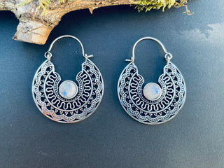 Silver Ethnic Moonstone Earrings Ethnic, rustic, yoga, hippie, gypsy, pretty, psy, boho, bohemian, festival
