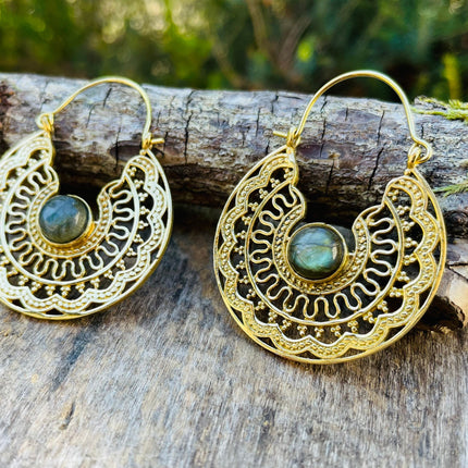 Labradorite & Brass Hoop Earrings Ethnic, rustic, yoga, hippie, gypsy, pretty, psy, boho, bohemian, festival