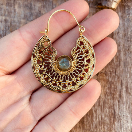 Labradorite & Brass Hoop Earrings Ethnic, rustic, yoga, hippie, gypsy, pretty, psy, boho, bohemian, festival