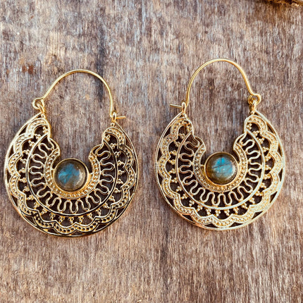 Labradorite & Brass Hoop Earrings Ethnic, rustic, yoga, hippie, gypsy, pretty, psy, boho, bohemian, festival