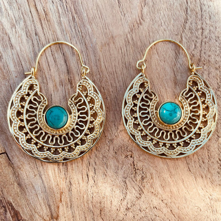 Golden Ethnic Turquoise Earrings Ethnic, rustic, yoga, hippie, gypsy, pretty, psy, boho, bohemian, festival