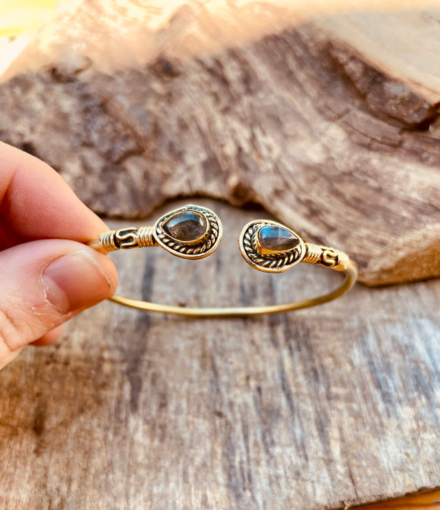 Labradorite Boho Bracelet / Bangle / Brass / Ethnic / Rustic / Bohemian / Hippie / Gypsy / Psy / Chic / Jewellery / Body / Adjustable