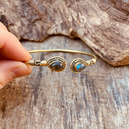 Labradorite Boho Bracelet / Bangle / Brass / Ethnic / Rustic / Bohemian / Hippie / Gypsy / Psy / Chic / Jewellery / Body / Adjustable