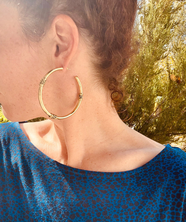 Gold Tribal Hoop Earrings / Brass / Ethnic / Rustic / Bohemian / Gold / Gypsy / Spiral / Hippie / Chunky / Festival / style