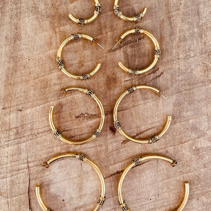 Gold Tribal Hoop Earrings / Brass / Ethnic / Rustic / Bohemian / Gold / Gypsy / Spiral / Hippie / Chunky / Festival / style