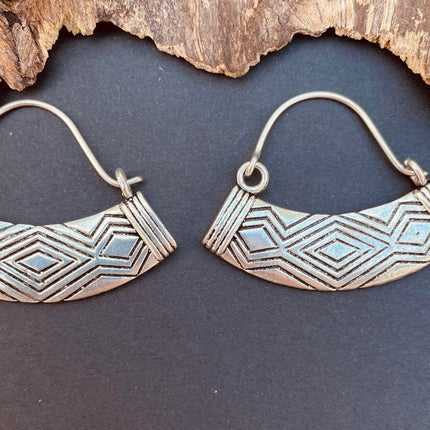 Aztec Inca Style Silver Earrings; Tunnels Ear Weights, Ethnic, Geometric, rustic, hippie, gypsy, pretty, psy, boho, bohemian, festival