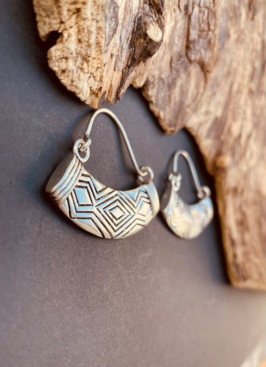 Aztec Inca Style Silver Earrings; Tunnels Ear Weights, Ethnic, Geometric, rustic, hippie, gypsy, pretty, psy, boho, bohemian, festival