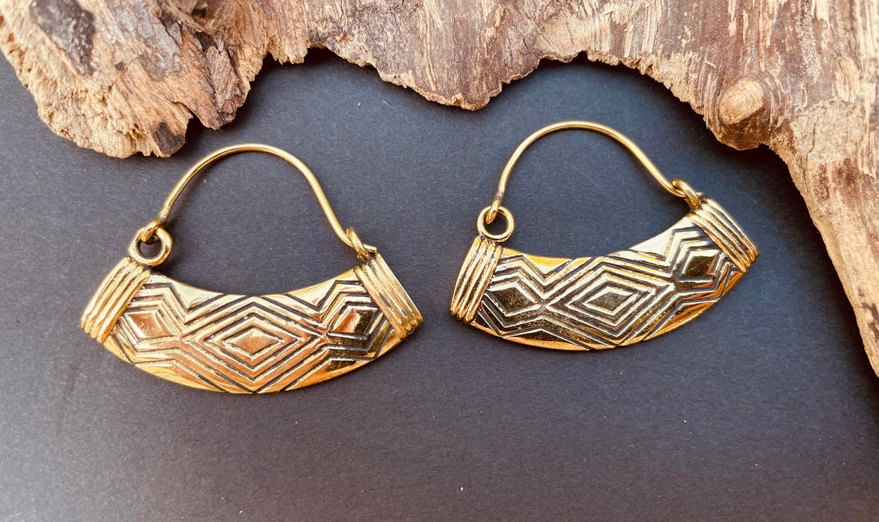 Aztec Inca Style Silver Earrings; Tunnels Ear Weights, Brass Ethnic, Geometric, rustic, hippie, gypsy, pretty, psy, boho, bohemian, festival