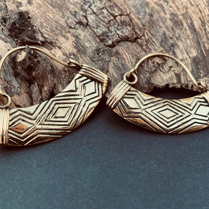 Aztec Inca Style Silver Earrings; Tunnels Ear Weights, Brass Ethnic, Geometric, rustic, hippie, gypsy, pretty, psy, boho, bohemian, festival