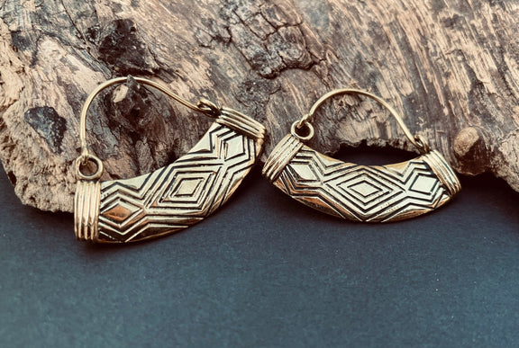 Aztec Inca Style Silver Earrings; Tunnels Ear Weights, Brass Ethnic, Geometric, rustic, hippie, gypsy, pretty, psy, boho, bohemian, festival