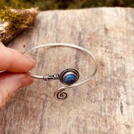 Lapis Lazuli Silver Bracelet / Adjustable / Spiral / Ethnic / Rustic / Bohemian / Boho / 