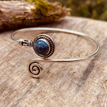 Lapis Lazuli Silver Bracelet / Adjustable / Spiral / Ethnic / Rustic / Bohemian / Boho / 