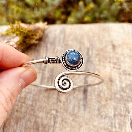 Lapis Lazuli Silver Bracelet / Adjustable / Spiral / Ethnic / Rustic / Bohemian / Boho / 