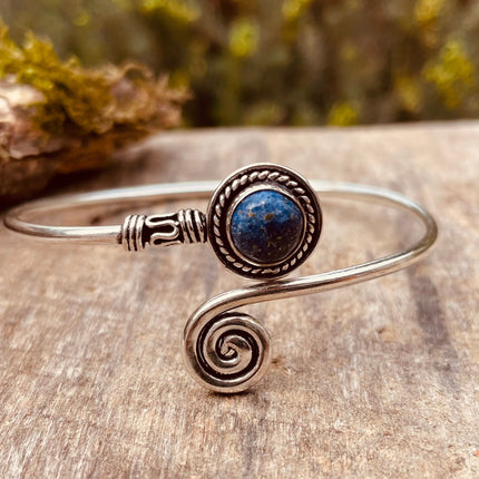 Lapis Lazuli Silver Bracelet / Adjustable / Spiral / Ethnic / Rustic / Bohemian / Boho / 