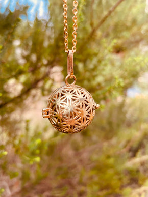 Golden Bola Necklace Flower of Life / Pregnancy / Harmony Ball / Chimes / Bell / Vegan / Ethnic / Boho / Tribal / Rustic / Hypoallergenic