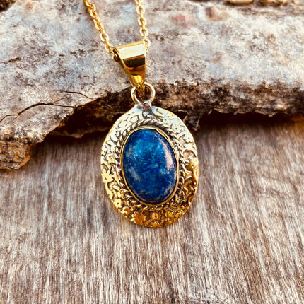 Lapis Lazuli Pendant Necklace Gold Chain / Brass / Ethnic / Hypoallergenic / Hippie / Gypsy / Rustic
