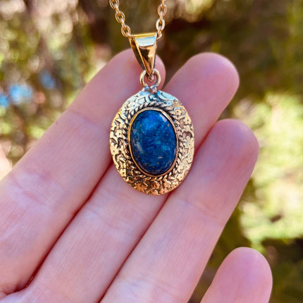 Lapis Lazuli Pendant Necklace Gold Chain / Brass / Ethnic / Hypoallergenic / Hippie / Gypsy / Rustic