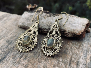 Ethnic Labradorite Gold Drop Dangle earrings / Birth Stone / Ethnic / rustic, yoga, hippie, gypsy, pretty, psy, boho, bohemian, festival
