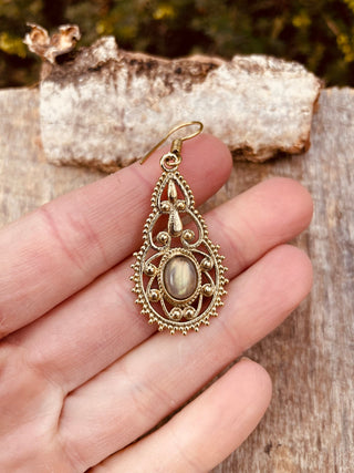 Ethnic Labradorite Gold Drop Dangle earrings / Birth Stone / Ethnic / rustic, yoga, hippie, gypsy, pretty, psy, boho, bohemian, festival