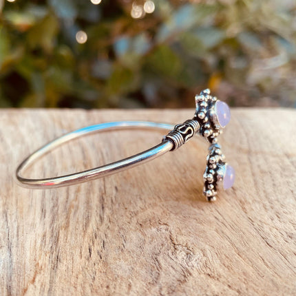 Rose Quartz Bracelet Boho Silver Bangle / Ethnic / Rustic / Bohemian / Hippie / Gypsy / Psy / Adjustable