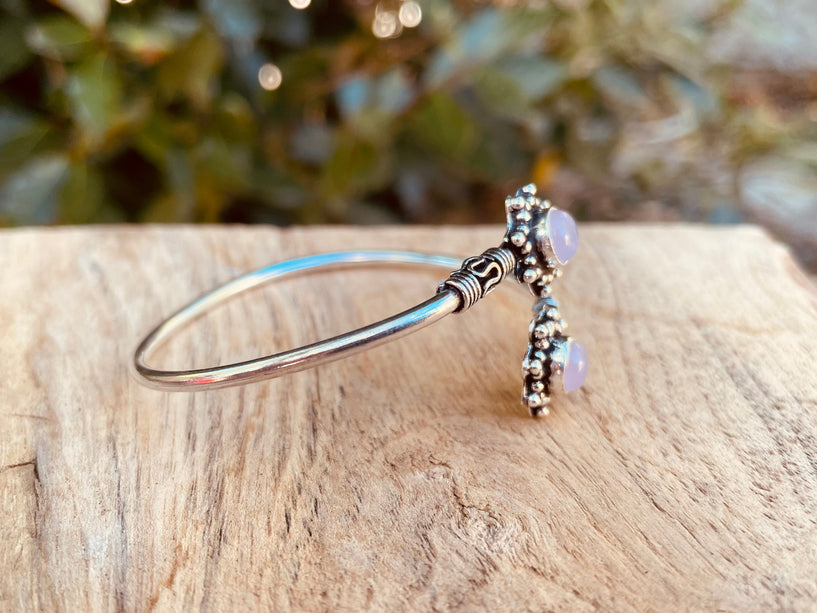 Rose Quartz Bracelet Boho Silver Bangle / Ethnic / Rustic / Bohemian / Hippie / Gypsy / Psy / Adjustable
