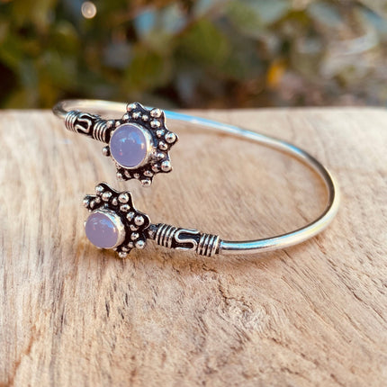 Rose Quartz Bracelet Boho Silver Bangle / Ethnic / Rustic / Bohemian / Hippie / Gypsy / Psy / Adjustable