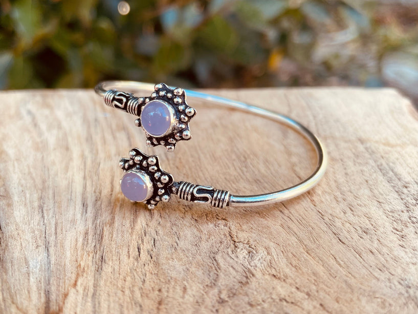 Rose Quartz Bracelet Boho Silver Bangle / Ethnic / Rustic / Bohemian / Hippie / Gypsy / Psy / Adjustable