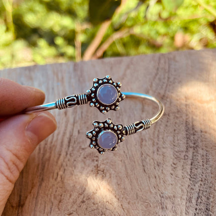 Rose Quartz Bracelet Boho Silver Bangle / Ethnic / Rustic / Bohemian / Hippie / Gypsy / Psy / Adjustable
