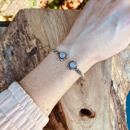 Rose Quartz Bracelet Boho Silver Bangle / Ethnic / Rustic / Bohemian / Hippie / Gypsy / Psy / Adjustable