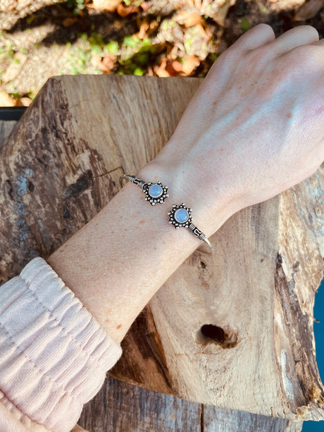Rose Quartz Bracelet Boho Silver Bangle / Ethnic / Rustic / Bohemian / Hippie / Gypsy / Psy / Adjustable
