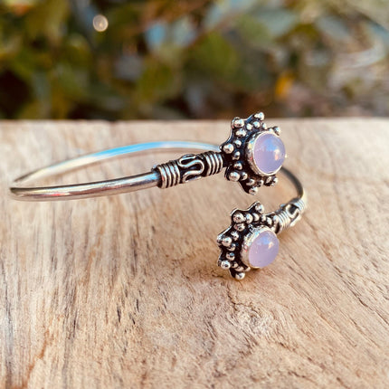 Rose Quartz Bracelet Boho Silver Bangle / Ethnic / Rustic / Bohemian / Hippie / Gypsy / Psy / Adjustable
