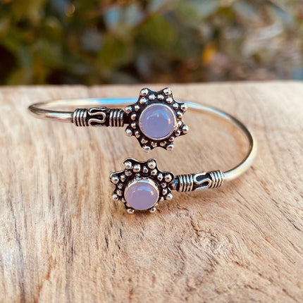 Rose Quartz Bracelet Boho Silver Bangle / Ethnic / Rustic / Bohemian / Hippie / Gypsy / Psy / Adjustable