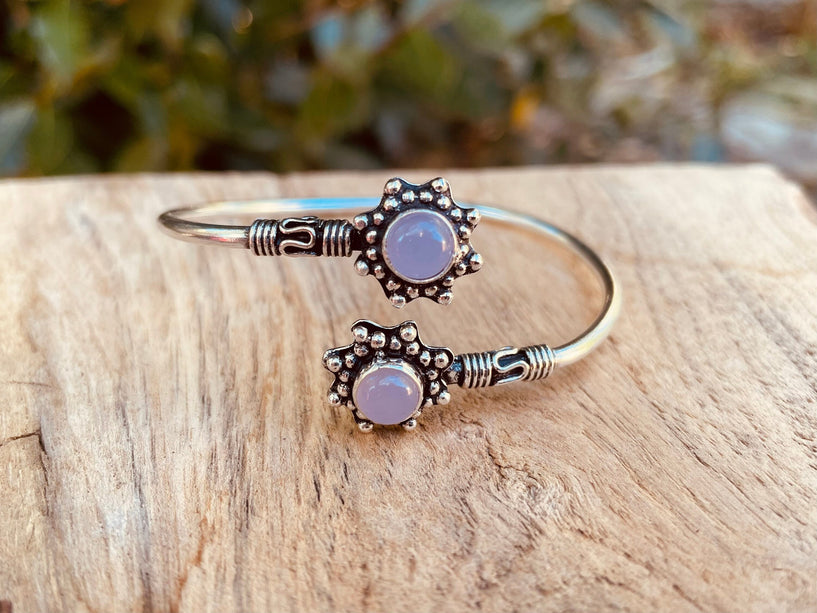 Rose Quartz Bracelet Boho Silver Bangle / Ethnic / Rustic / Bohemian / Hippie / Gypsy / Psy / Adjustable