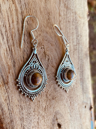 Tiger Eye Silver Drop Dangle earrings / Birth Stone / Ethnic / rustic, yoga, hippie, gypsy, pretty, psy, boho, bohemian, festival