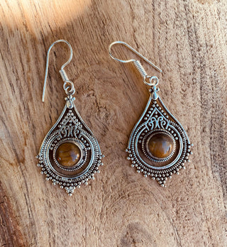 Tiger Eye Silver Drop Dangle earrings / Birth Stone / Ethnic / rustic, yoga, hippie, gypsy, pretty, psy, boho, bohemian, festival