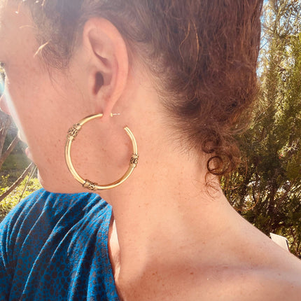 Gold Tribal Hoop Earrings / Brass / Ethnic / Rustic / Bohemian / Gold / Gypsy / Spiral / Hippie / Chunky / Festival / style