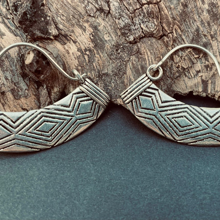 Aztec Inca Style Silver Earrings; Tunnels Ear Weights, Ethnic, Geometric, rustic, hippie, gypsy, pretty, psy, boho, bohemian, festival