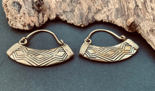 Aztec Inca Style Silver Earrings; Tunnels Ear Weights, Brass Ethnic, Geometric, rustic, hippie, gypsy, pretty, psy, boho, bohemian, festival