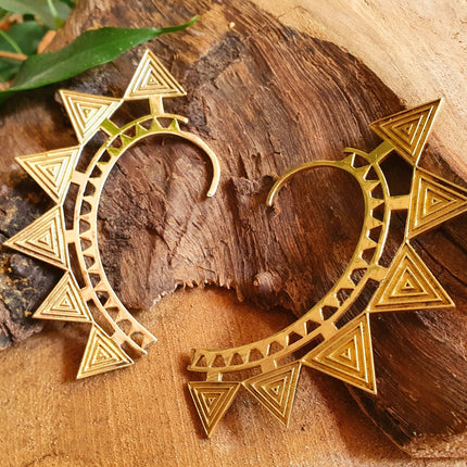 Ear Cuff Brass Aztec Triangles design / Tribal / Boho / Unisex / Mens Jewellery / Costume / Fancy Dress / Cosplay / Festival Jewellery /