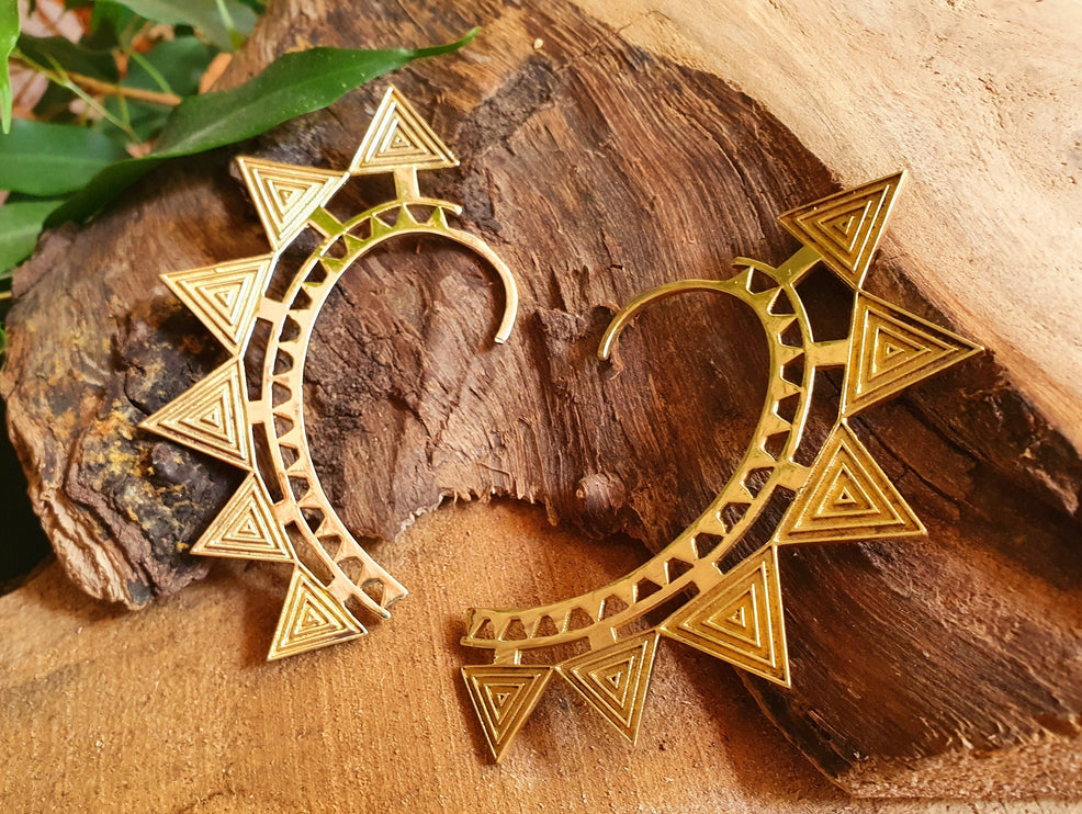 Ear Cuff Brass Aztec Triangles design / Tribal / Boho / Unisex / Mens Jewellery / Costume / Fancy Dress / Cosplay / Festival Jewellery /