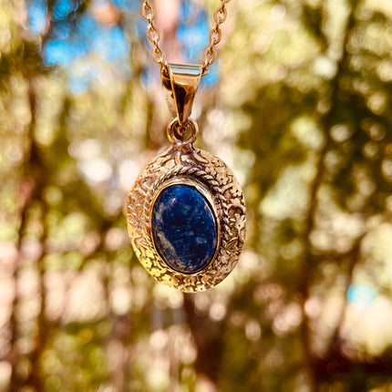 Lapis Lazuli Pendant Necklace Gold Chain / Brass / Ethnic / Hypoallergenic / Hippie / Gypsy / Rustic