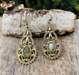 Ethnic Labradorite Gold Drop Dangle earrings / Birth Stone / Ethnic / rustic, yoga, hippie, gypsy, pretty, psy, boho, bohemian, festival
