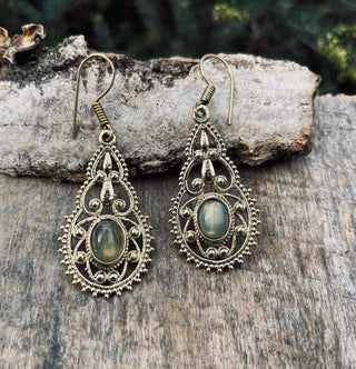 Ethnic Labradorite Gold Drop Dangle earrings / Birth Stone / Ethnic / rustic, yoga, hippie, gypsy, pretty, psy, boho, bohemian, festival