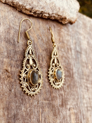 Ethnic Labradorite Gold Drop Dangle earrings / Birth Stone / Ethnic / rustic, yoga, hippie, gypsy, pretty, psy, boho, bohemian, festival