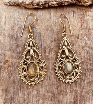 Ethnic Labradorite Gold Drop Dangle earrings / Birth Stone / Ethnic / rustic, yoga, hippie, gypsy, pretty, psy, boho, bohemian, festival