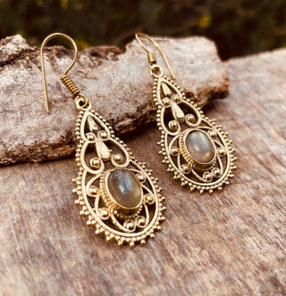 Ethnic Labradorite Gold Drop Dangle earrings / Birth Stone / Ethnic / rustic, yoga, hippie, gypsy, pretty, psy, boho, bohemian, festival